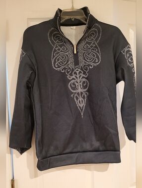 Black Pullover Sweater with Silver Celtic Embroidery
